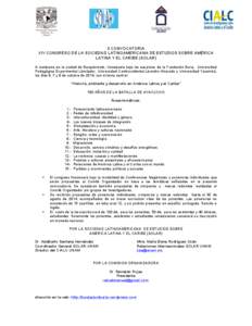   II CONVOCATORIA XIV CONGRESO DE LA SOCIEDAD LATINOAMERICANA DE ESTUDIOS SOBRE AMÉRICA LATINA Y EL CARIBE (SOLAR) 	
   A realizarse en la ciudad de Barquisimeto, Venezuela bajo los auspicios de la Fundación Buria, U