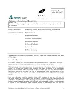 Version: 4 Date: [removed]Participant Information and Consent Form Project Title: Comparison of (pathological) hyperfiltration of diabetes and (physiological) hyperfiltration