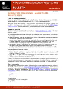 NTPS ENTERPRISE AGREEMENT NEGOTIATIONS  BULLETIN www.ocpe.nt.gov.au Ref: [removed]