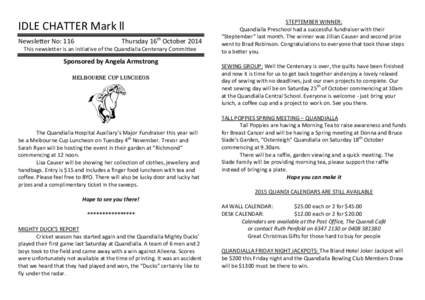 IDLE CHATTER Mark ll Newsletter No: 116 Thursday 16th October[removed]This newsletter is an initiative of the Quandialla Centenary Committee