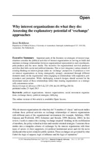 Why interest organizations do what they do: Assessing the explanatory potential of ‘exchange’ approaches Joost Berkhout Department of Political Science, University of Amsterdam, Oudezijds Achterburgwal 237, 1012 DL, 