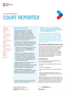 Land and Environment  Court Reporter Issue 8, 2013 IN THIS ISSUE Summary of cases