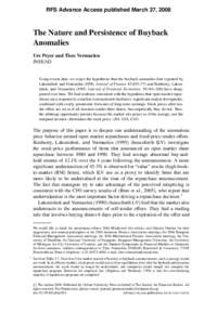 RFS Advance Access published March 27, 2008  The Nature and Persistence of Buyback Anomalies Urs Peyer and Theo Vermaelen INSEAD