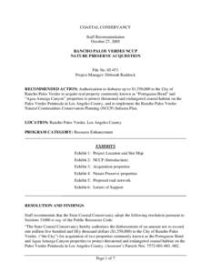 COASTAL CONSERVANCY Staff Recommendation October 27, 2005 RANCHO PALOS VERDES NCCP NATURE PRESERVE ACQUISITION