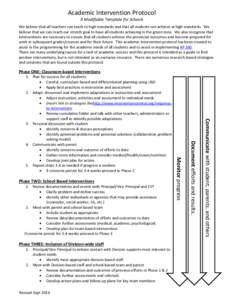 Academic Intervention Protocol A Modifiable Template for Schools We believe that all teachers can teach to high standards and that all students can achieve at high standards. We believe that we can reach our stretch goal