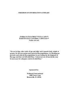 FREEDOM OF INFORMATION SUMMARY  ZODIAC® FLEATROL™ FLEA CAPS™ HARTZ® FLEA CONTROL CAPSULES™ NADA[removed]