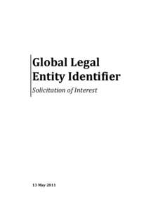 Global Legal Entity Identifier Solicitation of Interest - May 13, 2011