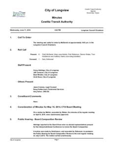 Cowlitz Transit Authority Agenda RiverCities Transit City of Longview Minutes
