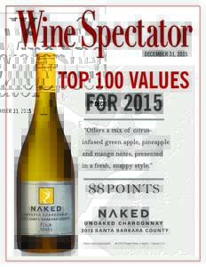DECEMBER 31, 2015  TOP 100 VALUES FOR 2015 “Offers a mix of citrusinfused green apple, pineapple and mango notes, presented