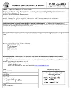 CR-101 (June[removed]PREPROPOSAL STATEMENT OF INQUIRY (Implements RCW[removed]Do NOT use for expedited rule making