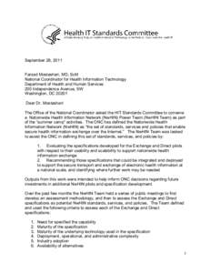 September 28, 2011 HITSC Nationwide Health Informatoin Network Power Team Transmittal Letter