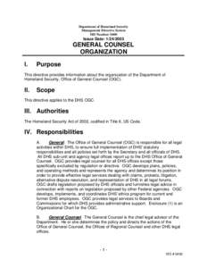 US Department of Homeland Security, Directive 0400, General Counsel Organization