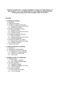 Tabela de Conteúdo do livro “Cálculo de Indutância e de Força em Circuitos Elétricos”, de Marcelo Bueno e A. K. T. Assis (Editora da UFSC em co-edição com a Editora da UEM, Florianópolis/Maringá, Brasil, 199