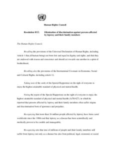 Human Rights Council Resolution[removed]Elimination of discrimination against persons affected by leprosy and their family members