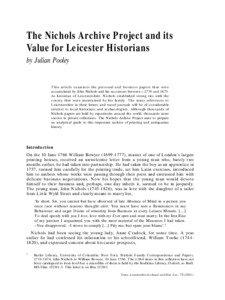 The Nichols Archive Project and its Value for Leicester Historians by Julian Pooley