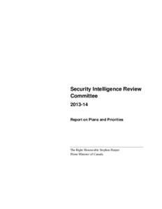 Security Intelligence Review Committee[removed]Report on Plans and Priorities  The Right Honourable Stephen Harper