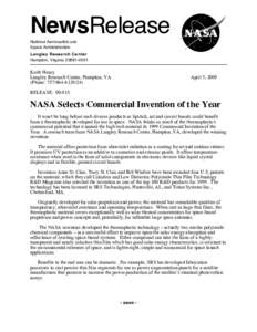 NewsRelease National Aeronautics and Space Administration Langley Research Center Hampton, Virginia[removed]