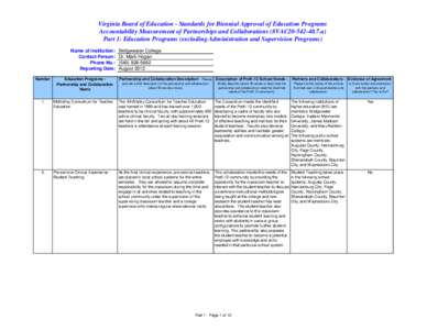 Virginia Board of Education - Standards for Biennial Approval of Education Programs Accountability Measurement of Partnerships and Collaborations (8VAC20[removed]a) Part 1: Education Programs (excluding Administration a