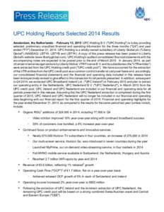 Exhibit 99.1 UPC Press Release Q4 14