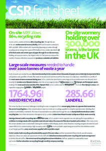 CSRfact sheet On-site MRF allows 86% recycling rate In 2012, ExCeL London achieved a 86% recycling rate, through the use of its own onsite material recovery facility (MRF) and its waste contractor’s MRF and MBT, Biffa 