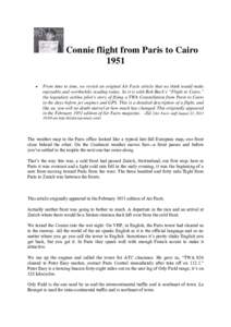 Connie flight from Paris to Cairo 1951 • From time to time, we revisit an original Air Facts article that we think would make enjoyable and worthwhile reading today. So it is with Bob Buck’s “Flight to Cairo,”