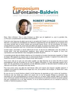 Microsoft Word - Lepage Symposium Keynote -FR