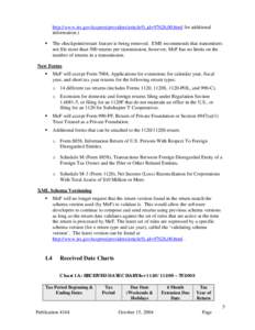 http://www.irs.gov/taxpros/providers/article/0,,id=97626,00.html for additional information.)  The checkpoint/restart feature is being removed. EMS recommends that transmitters not file more than 500 returns per transm