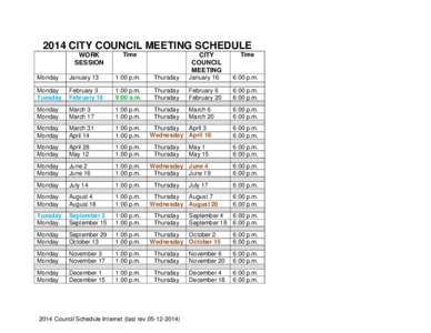 2014 CITY COUNCIL MEETING SCHEDULE WORK SESSION Time