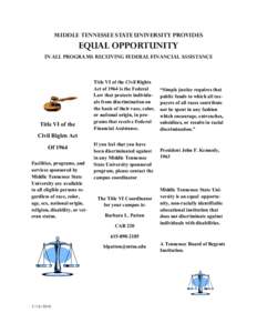 Discrimination / Civil Rights Act / Tennessee / Middle Tennessee State University / Office of Fair Housing and Equal Opportunity / Rutherford County /  Tennessee / Southern United States / Confederate States of America