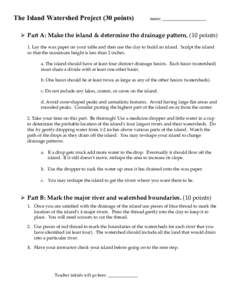 The Island Watershed Project (30 points)  name:  Part A: Make the island & determine the drainage pattern. (10 points) 1. Lay the wax paper on your table and then use the clay to build an island. Sculpt the island