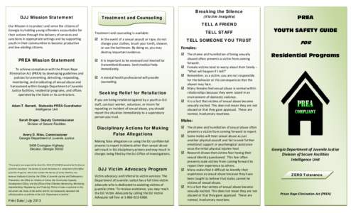 Breaking the Silence DJJ Mission Statement Our Mission is to protect and serve the citizens of    Georgia by holding young offenders accountable for  their actions through the delivery of services