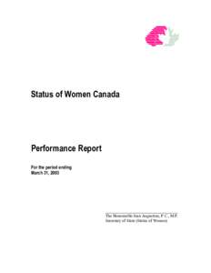 Departmental Performance Report for period ending March 31, 2003