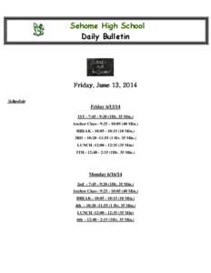 Sehome High School Daily Bulletin Friday Friday, day, June 13, 2014