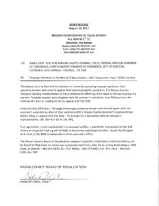NEWS RELEASE August 10, 2017 MASON COUNTY BOARD OF EQUALIZATION 411 NORTH 5 TH ST SHELTON, WASheltonEXT. 419