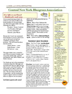 ☺☺ JUNE 2008 CNYBA NEWSLETTER  1 Central New York Bluegrass Association New Officers and Board