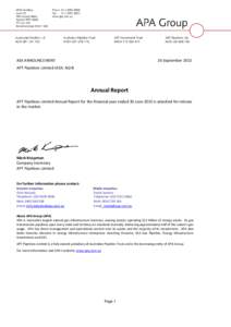 ASX ANNOUNCEMENT  26 September 2013 APT Pipelines Limited (ASX: AQH)