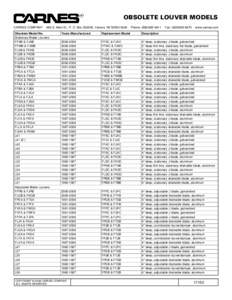 OBSOLETE LOUVER MODELS CARNES COMPANY 448 S. Main St., P. O. Box, Verona, WIObsolete Model No.
