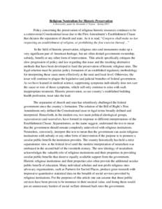 Humanities / Law / Religion and politics / First Amendment to the United States Constitution / National Historic Preservation Act / Mitchell v. Helms / Religious education / Agostini v. Felton / Designated landmark / Historic preservation / Separation of church and state / National Register of Historic Places