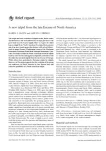 Brief report  Acta Palaeontologica Polonica 53 (3): 539–543, 2008 A new talpid from the late Eocene of North America KAREN J. LLOYD and JAELYN J. EBERLE