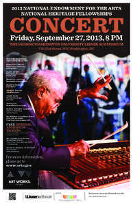 2013 NATIONAL ENDOWMENT FOR THE ARTS NATIONAL HERITAGE FELLOWSHIPS CONCERT Friday, September 27, 2013, 8 PM