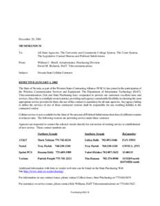 December 20, 2001 MEMORANDUM To: All State Agencies, The University and Community College System, The Court System, The Legislative Counsel Bureau and Political Subdivisions