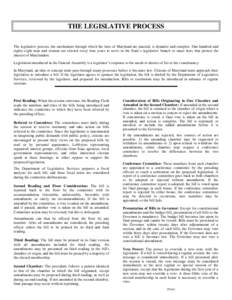 THE LEGISLATIVE PROCESS The legislative process, the mechanism through which the laws of Maryland are enacted, is dynamic and complex. One hundred and eighty-eight men and women are elected every four years to serve in the State’s legislative branch to enact laws that protect the