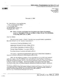 MITCHELL SILBERBERG & KNUPP LLP A LAW PARTNERSHIP INCLUDING PROFESSIONAL CORPORATIONS Steven J. Metalitz Partner
[removed]Phone
[removed]Fax