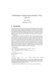 “The Problem of Spatial Autocorrelation:” forty years on Roger Bivand September 19, [removed]