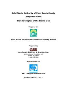 Solid Waste Authority of Palm Beach County Response to the Florida Chapter of the Sierra Club Prepared for:  Solid Waste Authority of Palm Beach County, Florida