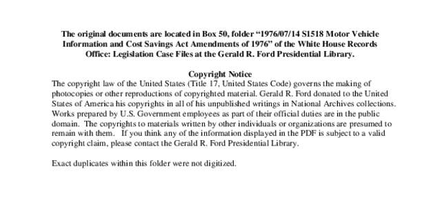 [removed]S1518 Motor Vehicle Information and Cost Savings Act Amendments of 1976