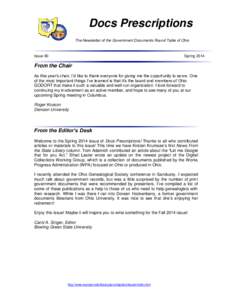 Docs Prescriptions The Newsletter of the Government Documents Round Table of Ohio Issue 80  Spring 2014