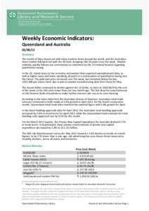 Weekly Economic Indicators: Queensland and Australia[removed]Summary The month of May closed out with share markets down around the world, and the Australian share market followed suit with the All Ords. dropping[removed]