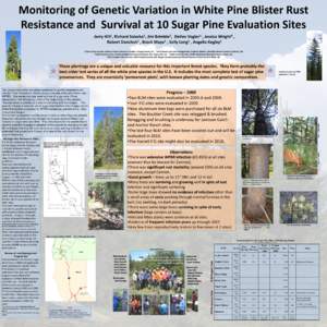 Monitoring of Genetic Variation in White Pine Blister Rust Resistance and Survival at 10 Sugar Pine Evaluation Sites