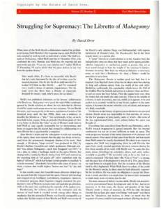 Struggling for Supremacy: The Libretto of Mahagonny